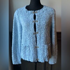 Handmade Blue Textured Knit Cottagecore Grandmacore Sweater 20”Ptp